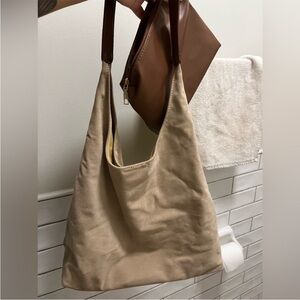 Faux suede hobo handbag with pouch